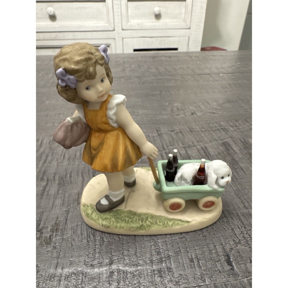 VTG Coca Cola Figurine Girl Wagon Dog 1998 Enesco Coke Collectible Decor 538914